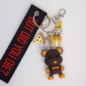 NEW- X Eyes Bear- But Did You Die Clip Keychain With Charms